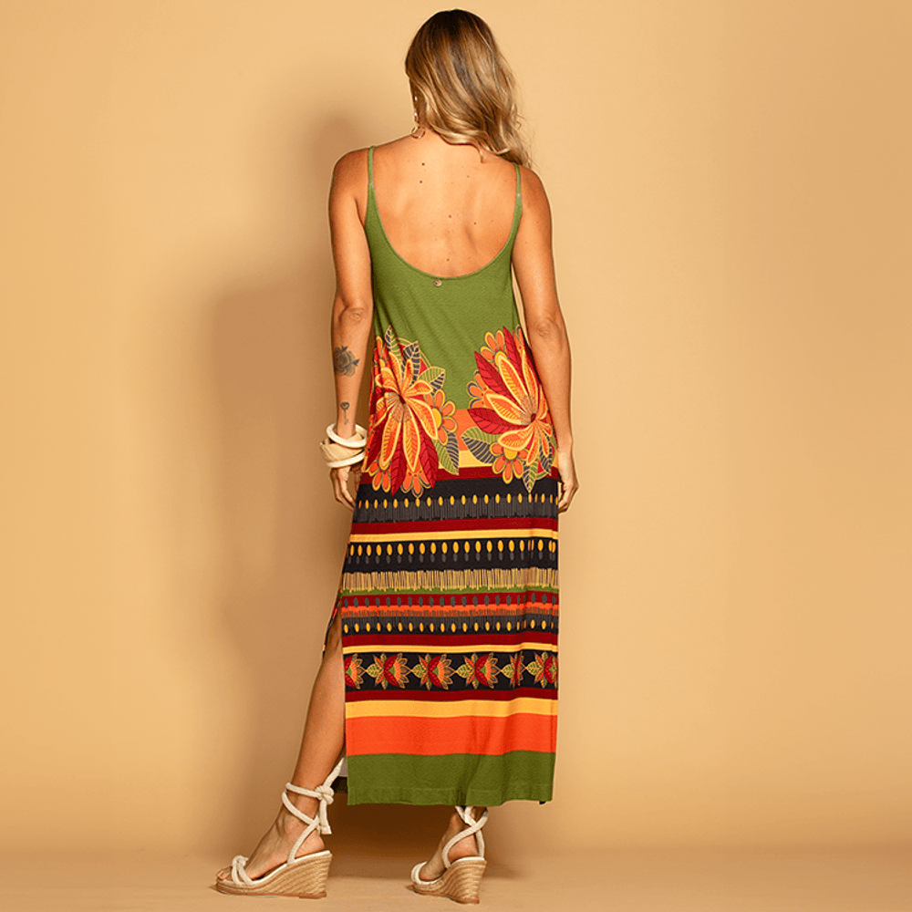 Vestido Malha Tricô Alças Finas Estampa Maná - DECHELLES