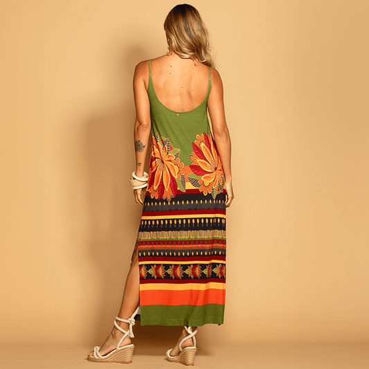 Vestido Malha Tricô Alças Finas Estampa Maná - DECHELLES